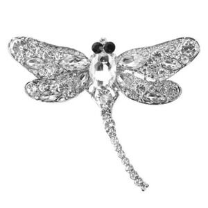 Dragonfly silver crystal rhinestone brooch